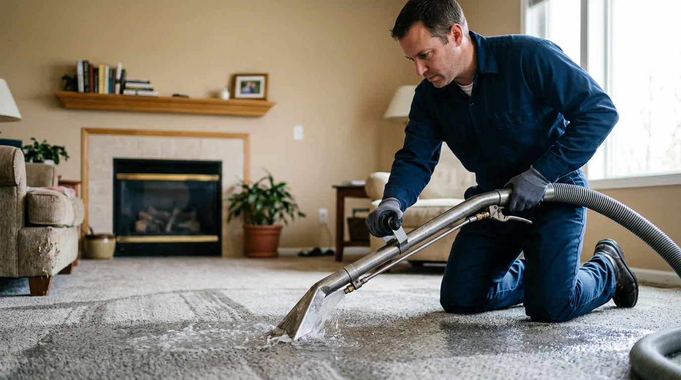 Water damage restoration technician working near Petersburg, IN